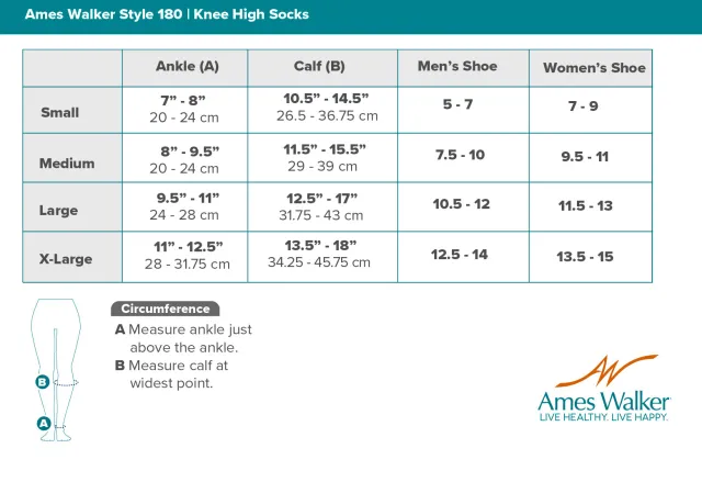 AW 180 E-Z Walker Plus Diabetic Knee Highs Socks for Sensitive Feet 8-15 mmHg