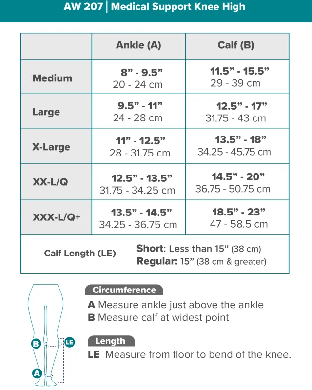 AW 207 Medical Support Knee Highs Closed Toe w/Silicone Band - 20-30 mmHg