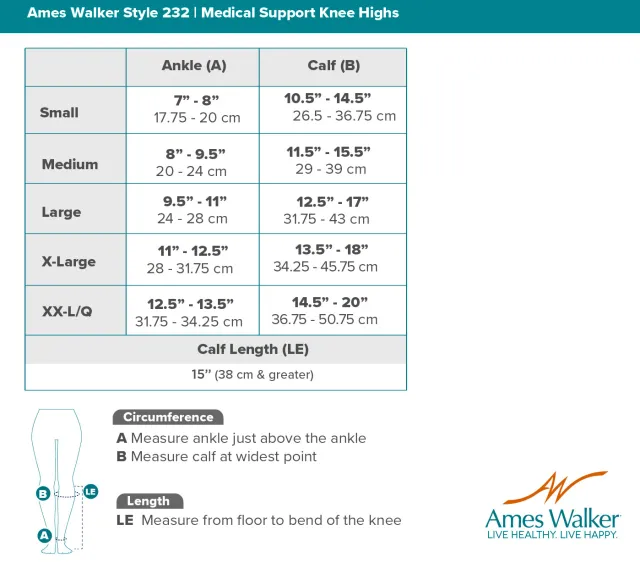AW 232 Medical Support Knee High w/Zipper 20-30 mmHg