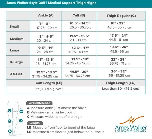 AW 205 Medical Support Thigh Highs w/Dot Band 20-30 mmHg