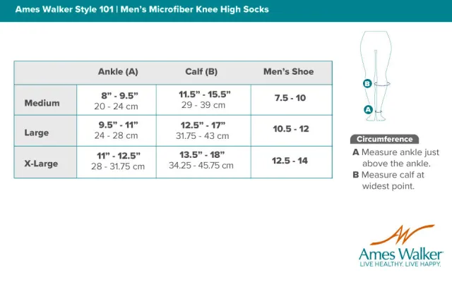 AW 101 Men's Microfiber Knee High Dress Socks 15-20 mmHg