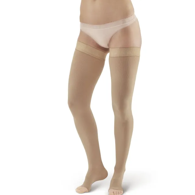 AW 292OT Luxury Opaque Open Toe Thigh Highs w/Dot Band 20-30 mmHg