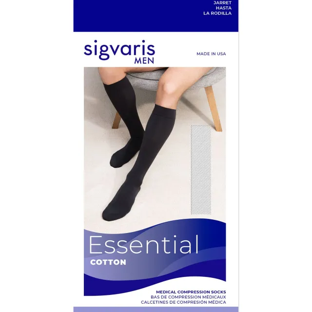 Sigvaris Essential 232 Cotton Men's Knee Highs w/Grip Top 20-30 mmHg