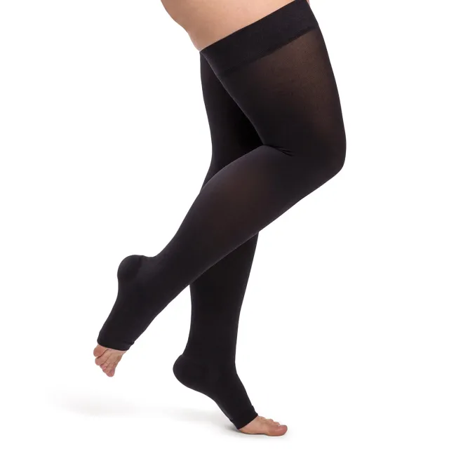 Sigvaris Essential 863 Opaque Open Toe Thigh Highs w/Grip Top 30-40 mmHg